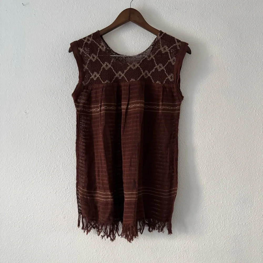 Embroidered Knit Top M/L Geometric Cottagecore Boho Fairycore Neutral Vintage - Picture 11 of 13